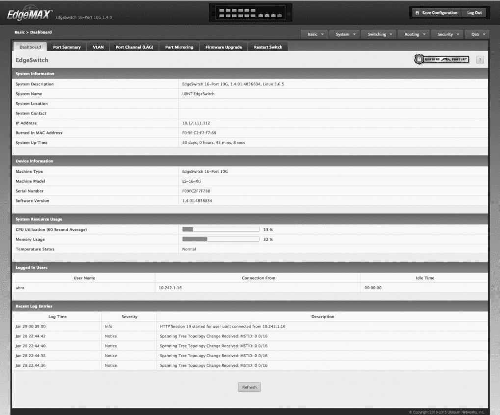 EdgeSwitch 16 XG Ubiquiti EdgeSwitch 16 XG