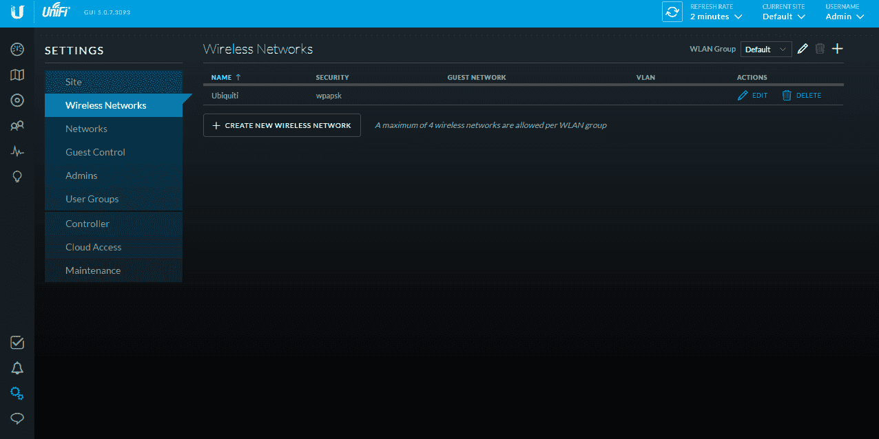 Интерфейс UniFi controller 5.0.7 Настройка UniFi controller 5.0.7