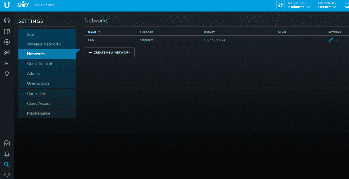 Интерфейс UniFi controller 5.0.7 Настройка UniFi controller 5.0.7