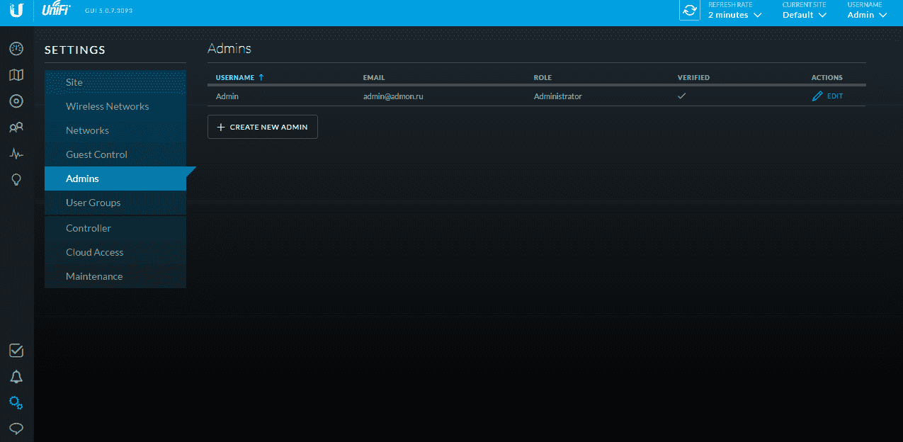 Интерфейс UniFi controller 5.0.7 Настройка UniFi controller 5.0.7