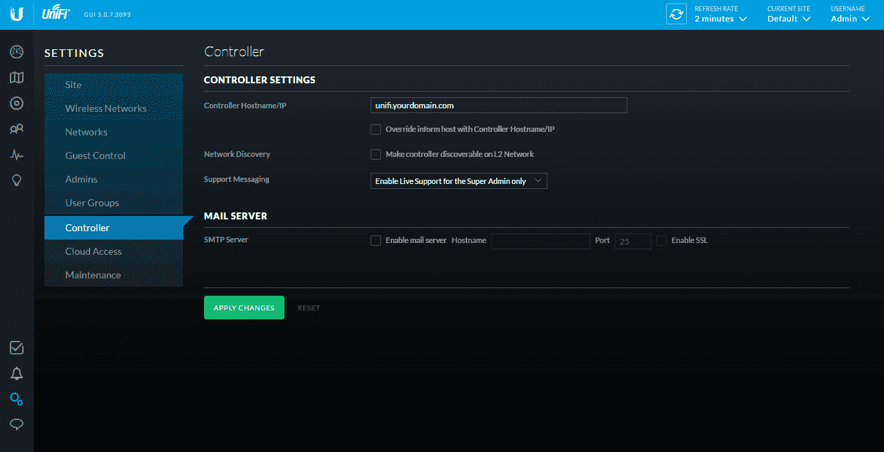 Интерфейс UniFi controller 5.0.7 Настройка UniFi controller 5.0.7